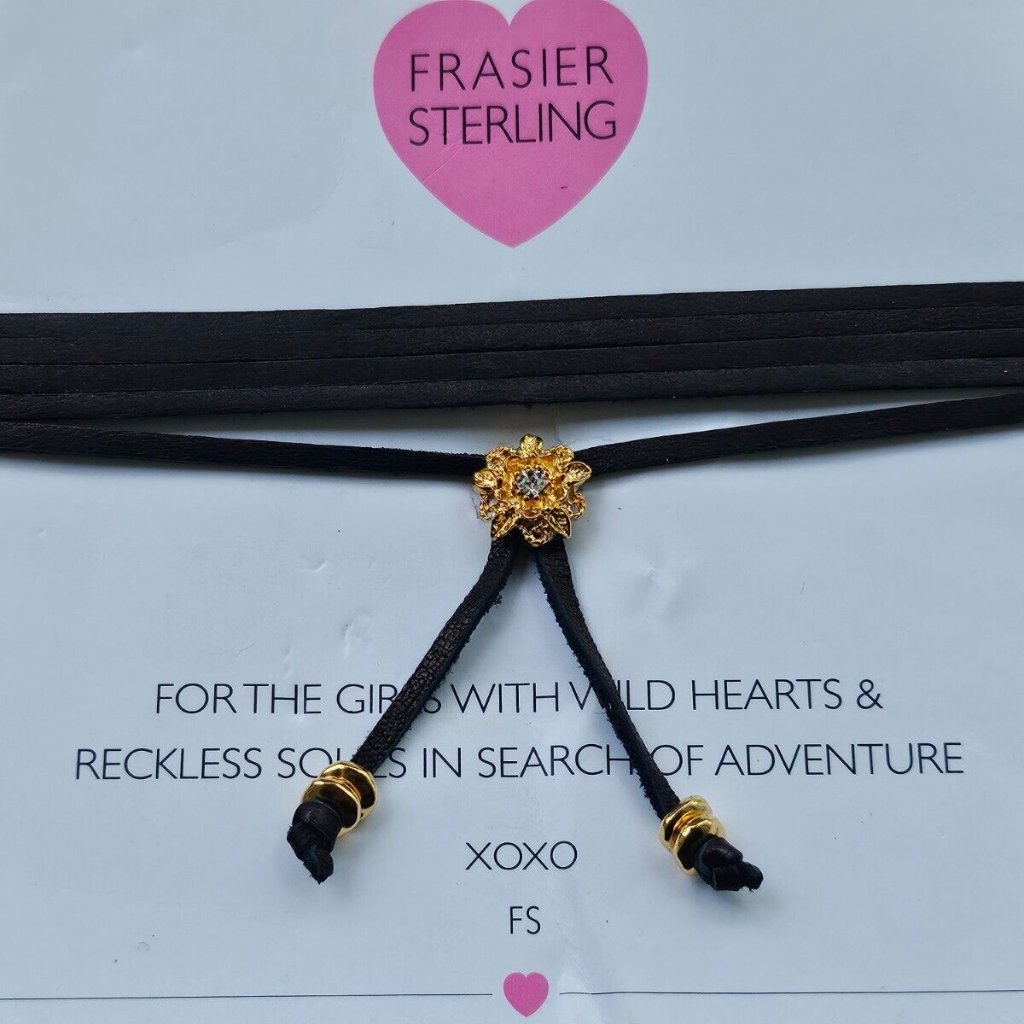 Frasier Sterling Women Choker Gold Plated Black Suede Bolo Necklace Jewelry 25$